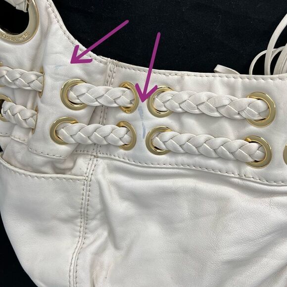 Michael Kors White Leather Shoulder Bag with Braided Shoulder Strap - Picture 8 of 10